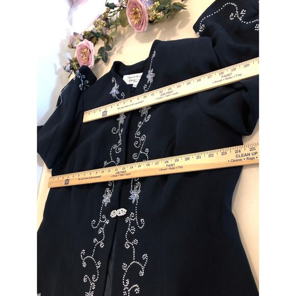 Maxie Klein Collections Women' Plus 20W Navy Blue Embroidered Long-Sleeve Blazer - Picture 7 of 9